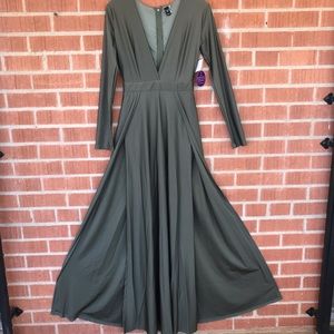Olive green Greek goddess dress with high slits